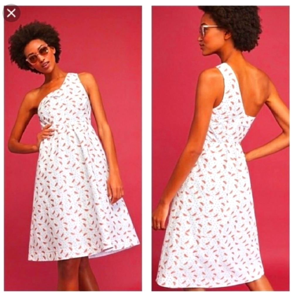 Anthropologie HD in Paris watermelon one shoulder dress, sz 2